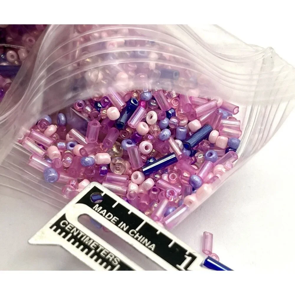 Mixed Sead And Bugle Beads Pink Purple Fuchsia Glass Czech Bead